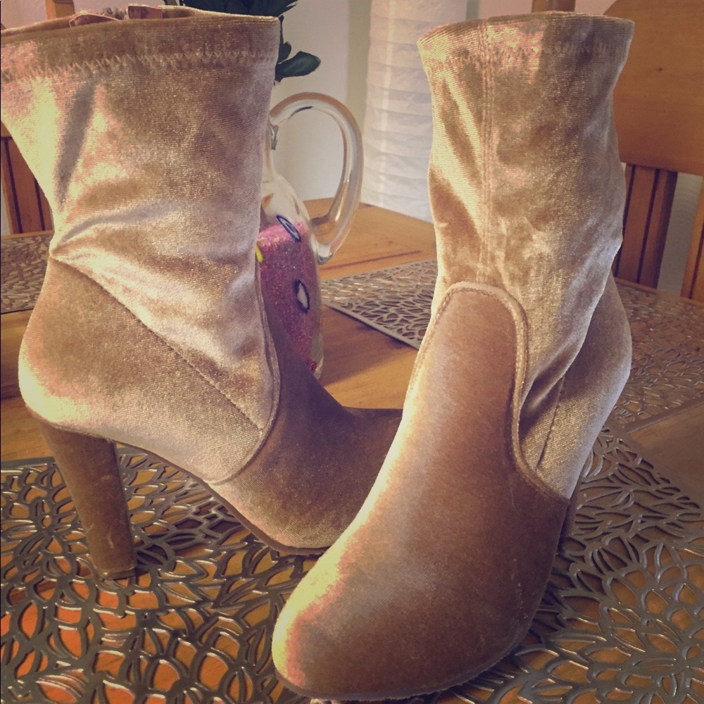 Forever Unique Velvet Ankle Boots w/ Heel
